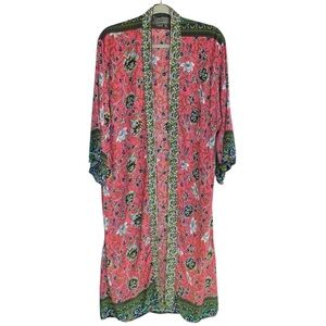 By Anthropologie Lyla Floral Vine Kimono Pink One Size 3/4 Sleeve Boho Festival